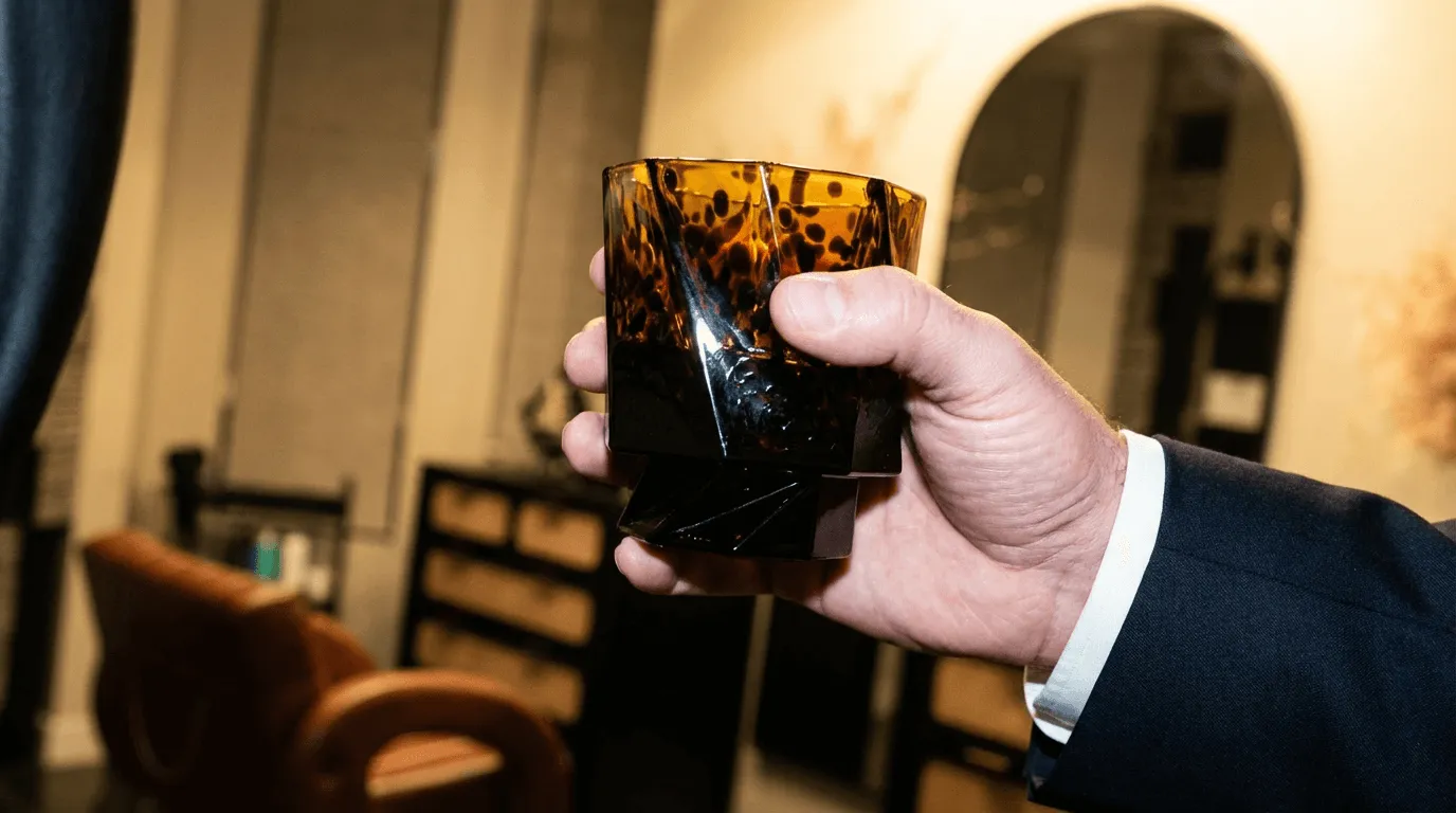 Sly Hair studio photo with glass detail